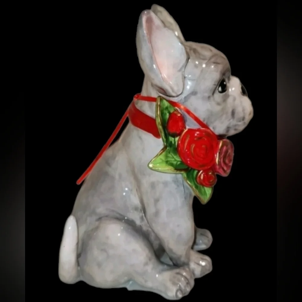 Blue Sky Ceramics Frenchie French Bulldog Red Roses Collar Figurine Valentines